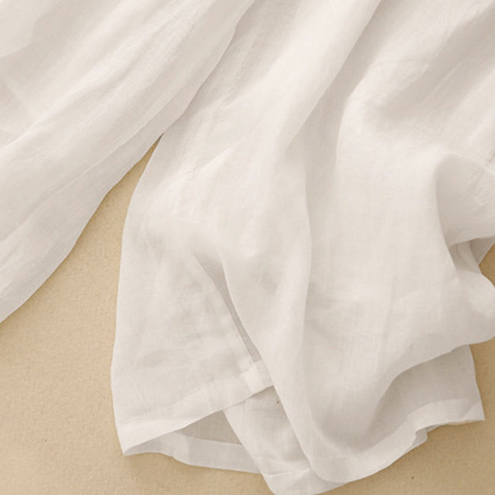 Pantalones anchos de lino y algodón para mujer con cintura elástica y bordado geométrico de Buddha Stones y bolsillos. - image 24