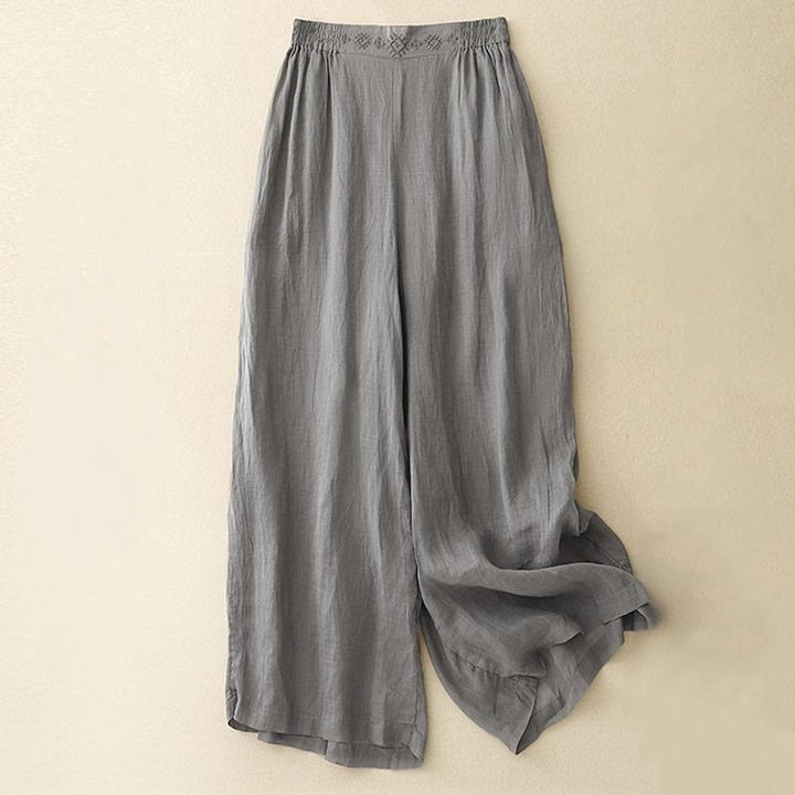 Pantalones anchos de lino y algodón para mujer con cintura elástica y bordado geométrico de Buddha Stones y bolsillos. - Gris - US8-10，UK/AU12-14，EU40-42 (2XL) - image 6