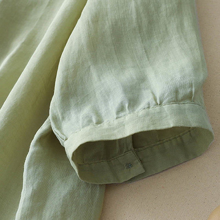 Camisa informal de lino y algodón para mujer con cuello en V, media manga y bordado de estrellas fugaces de Buddha Stones - image 12