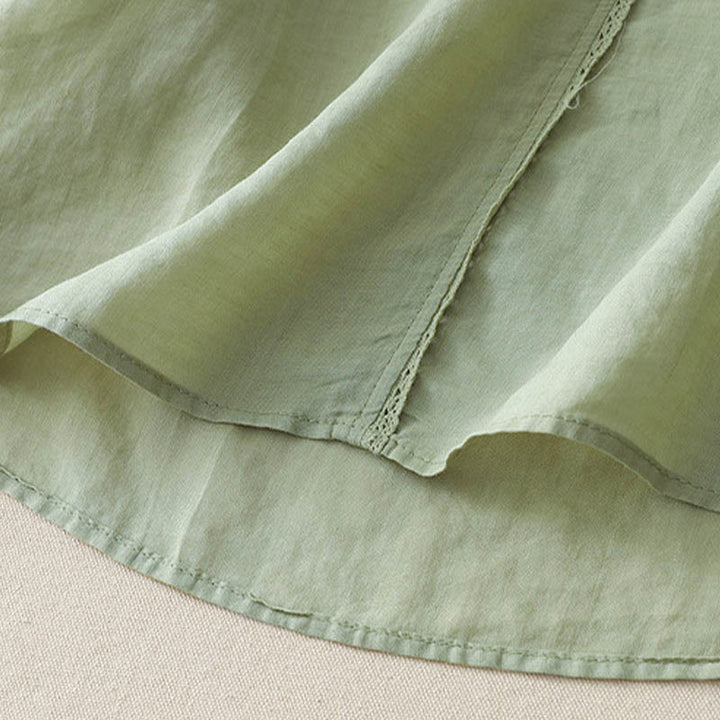 Camisa informal de lino y algodón para mujer con cuello en V, media manga y bordado de estrellas fugaces de Buddha Stones - image 11