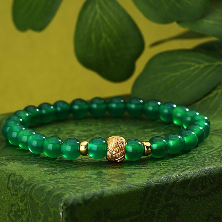 Pulsera de soporte con cuentas de ágata verde y Buddha Stones