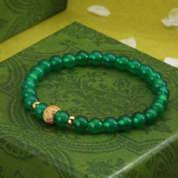 Pulsera de soporte con cuentas de ágata verde y Buddha Stones