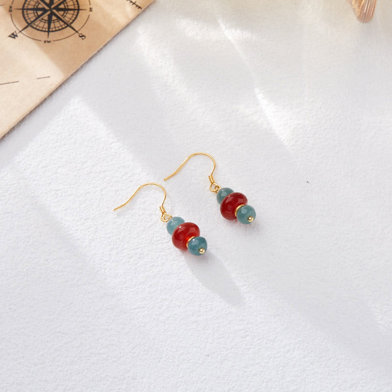 Pendientes de la suerte de plata de ley 925 con Buddha Stones , jade y ágata roja