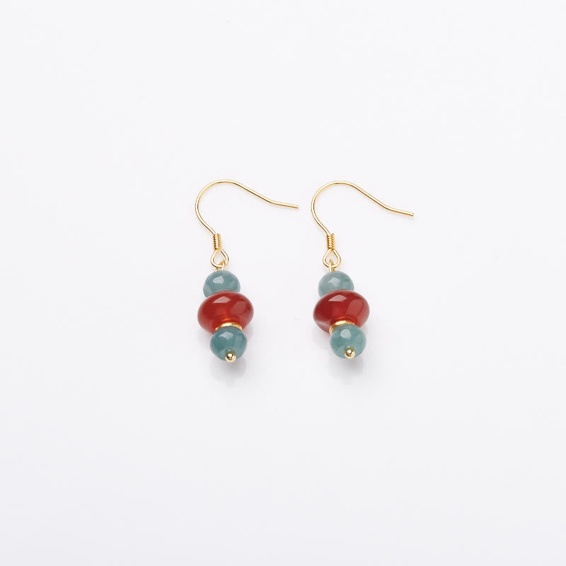 Pendientes de la suerte de plata de ley 925 con Buddha Stones , jade y ágata roja