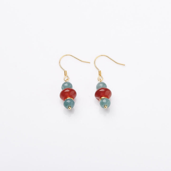 Pendientes de la suerte de plata de ley 925 con Buddha Stones , jade y ágata roja