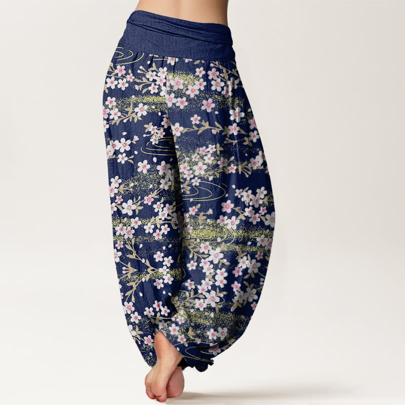 Pantalones harén con cintura elástica para mujer, informales, con estampado de flores de cerezo y agua de Buddha Stones - image 2
