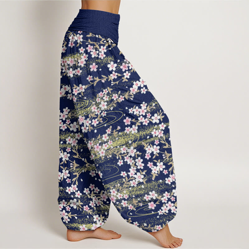 Pantalones harén con cintura elástica para mujer, informales, con estampado de flores de cerezo y agua de Buddha Stones - image 3