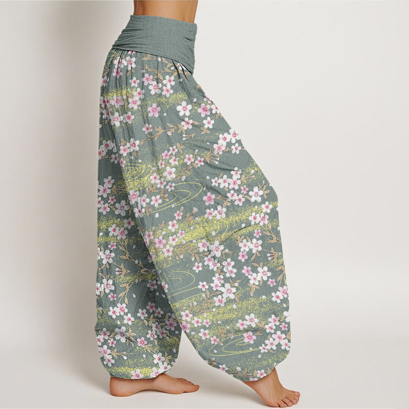 Pantalones harén con cintura elástica para mujer, informales, con estampado de flores de cerezo y agua de Buddha Stones - image 7