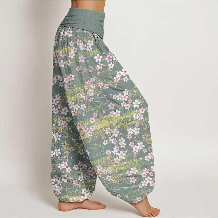 Pantalones harén con cintura elástica para mujer, informales, con estampado de flores de cerezo y agua de Buddha Stones - image 7