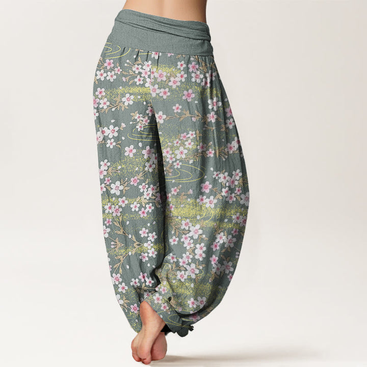 Pantalones harén con cintura elástica para mujer, informales, con estampado de flores de cerezo y agua de Buddha Stones - image 6