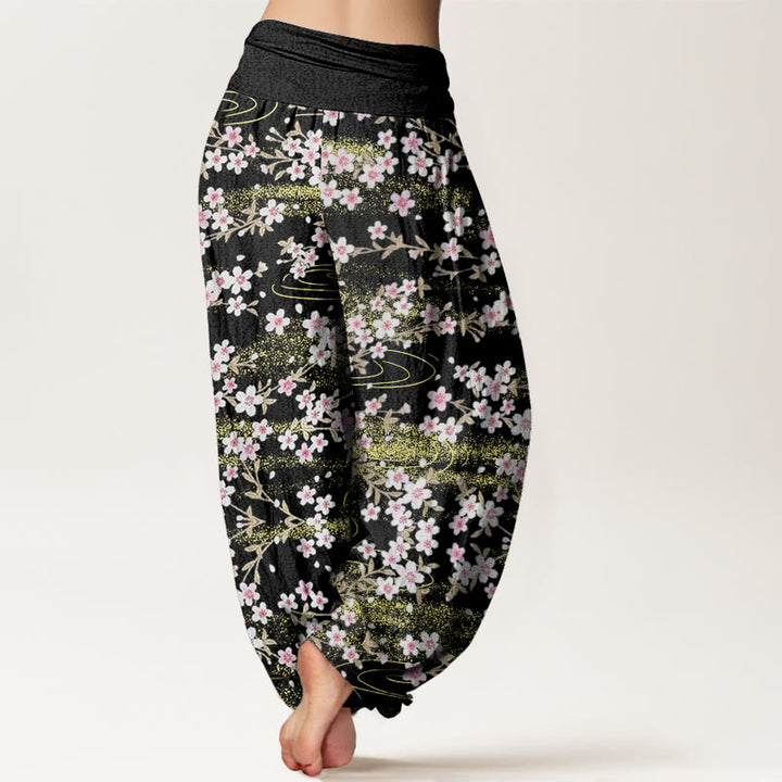 Pantalones harén con cintura elástica para mujer, informales, con estampado de flores de cerezo y agua de Buddha Stones - image 9