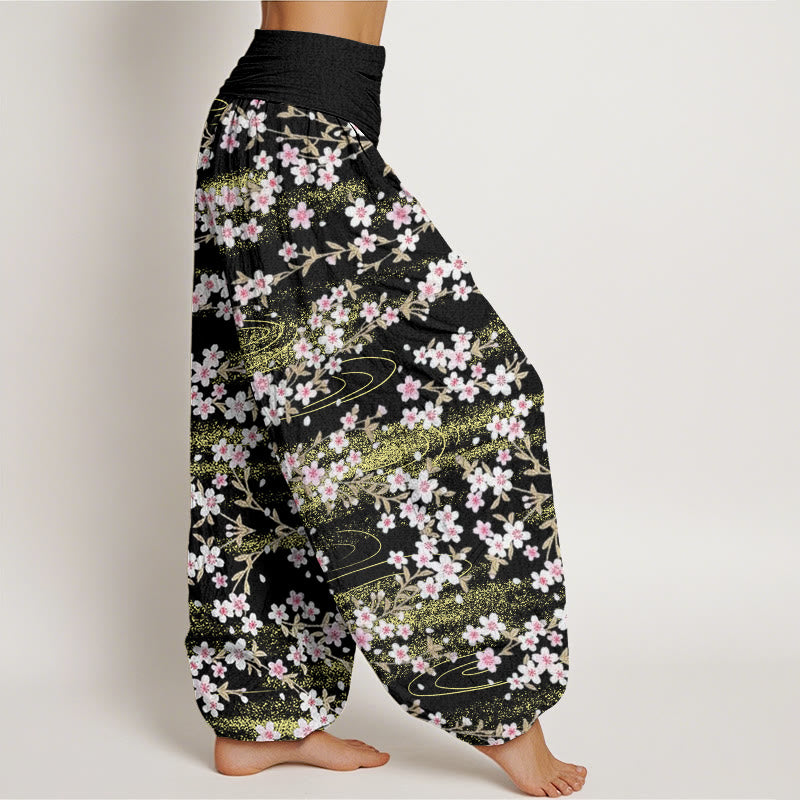 Pantalones harén con cintura elástica para mujer, informales, con estampado de flores de cerezo y agua de Buddha Stones - image 10