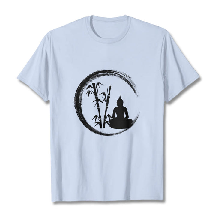 Camiseta con estatua de Buddha Stones Zen de Buda sentado y meditación de bambú - Cian claro - 2XL - image 18
