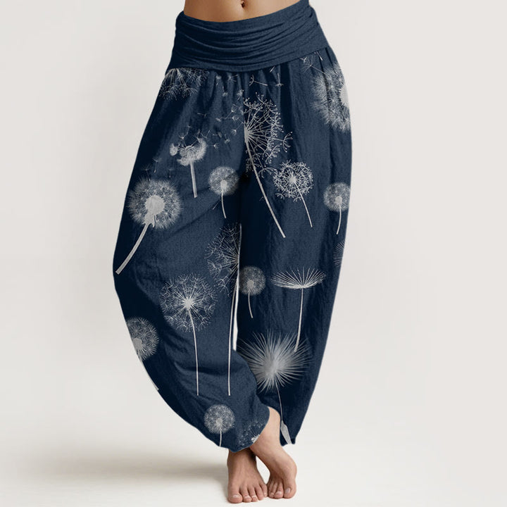 Pantalones bombachos de mujer con cintura elástica, estampado informal de Buddha Stones, de algodón. - Azul medianoche - US22，UK/AU26，EU54 (6XL) - image 4