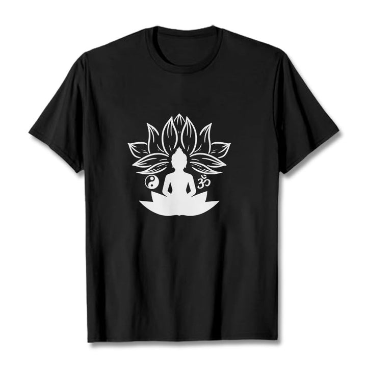 Camiseta con Buddha Stones, Om, Yin Yang, estatua de Buda sentado en loto, meditación - Negro - 2XL - image 4