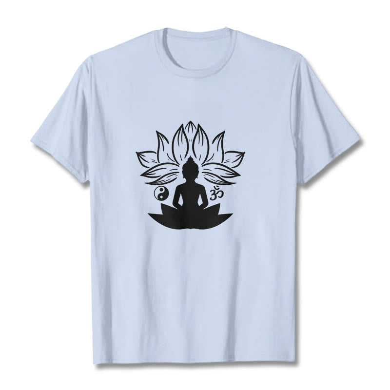 Camiseta con Buddha Stones, Om, Yin Yang, estatua de Buda sentado en loto, meditación - Cian claro - 2XL - image 18