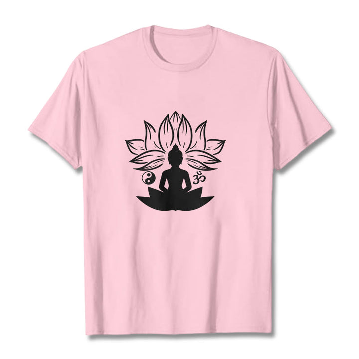 Camiseta con Buddha Stones, Om, Yin Yang, estatua de Buda sentado en loto, meditación - rosa claro - 2XL - image 12