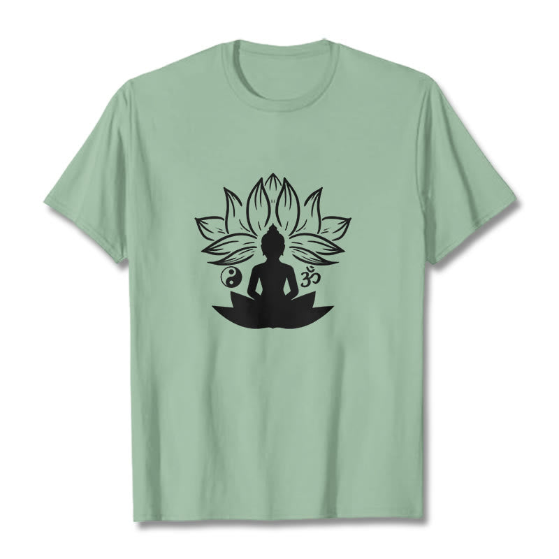 Camiseta con Buddha Stones, Om, Yin Yang, estatua de Buda sentado en loto, meditación - Verde pálido - 2XL - image 14
