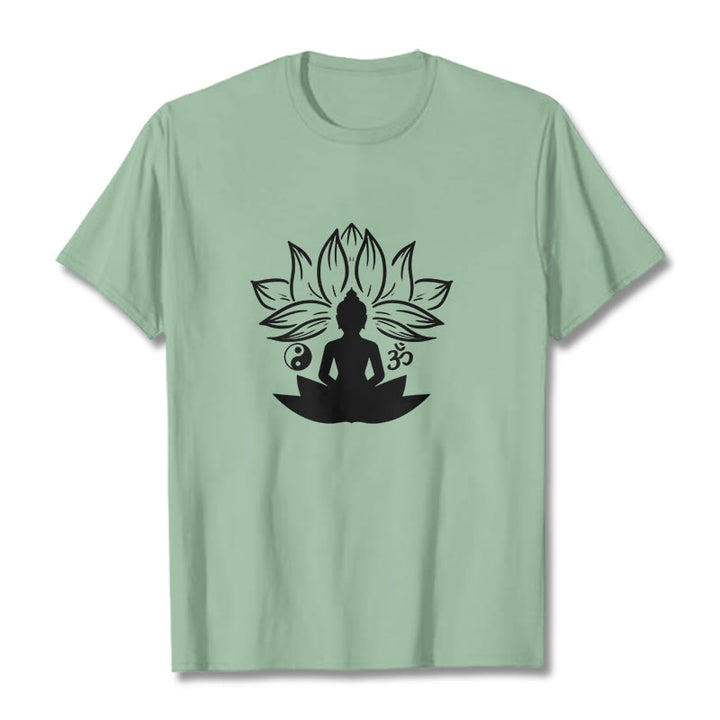 Camiseta con Buddha Stones, Om, Yin Yang, estatua de Buda sentado en loto, meditación - Verde pálido - 2XL - image 14