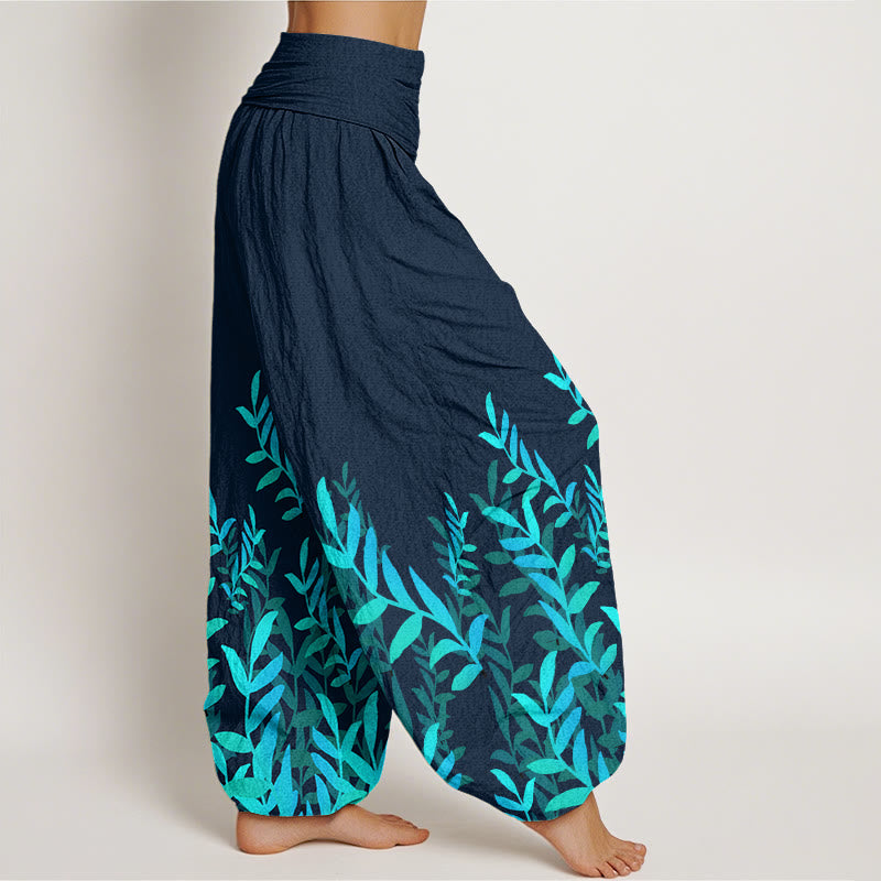 Pantalones bombachos de mujer con cintura elástica, estampado de hojas y estampado casual de hojas de algodón con Buddha Stones. - image 9