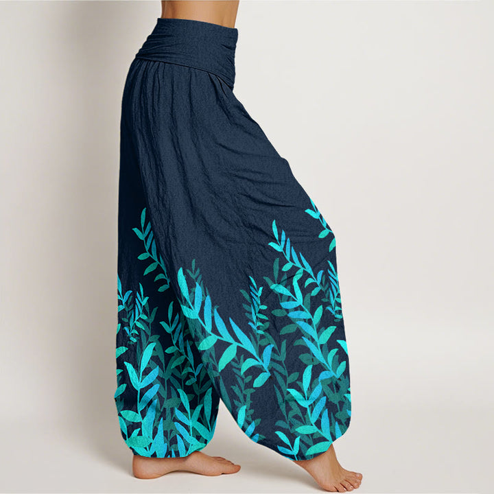 Pantalones bombachos de mujer con cintura elástica, estampado de hojas y estampado casual de hojas de algodón con Buddha Stones. - image 9