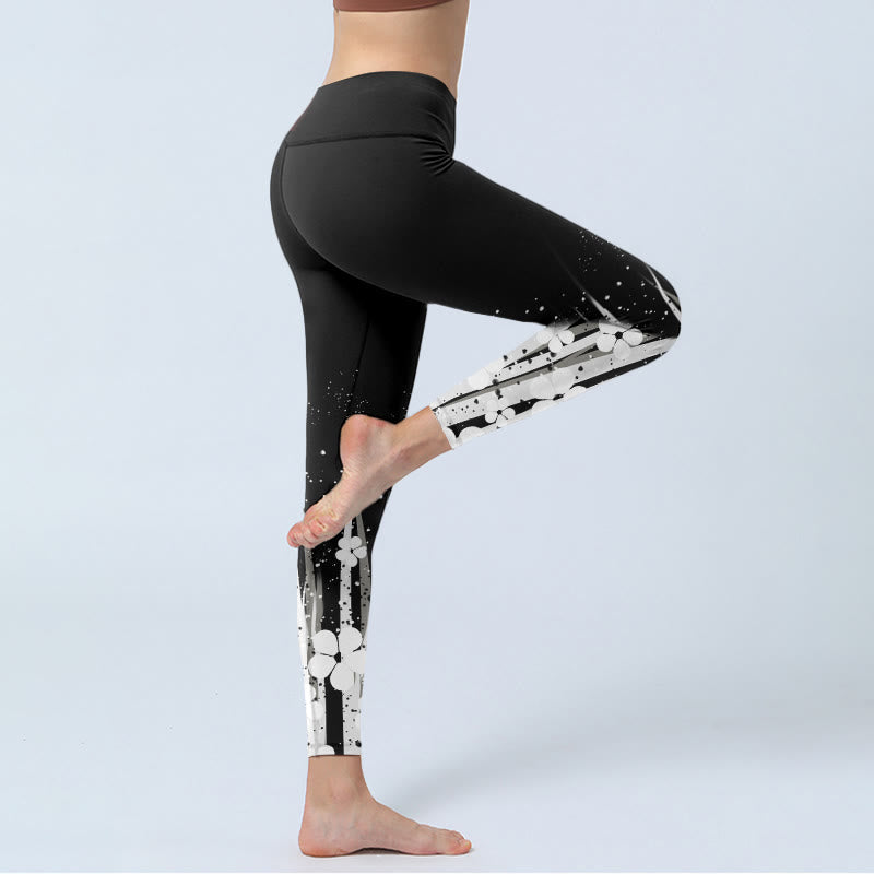 Leggings de yoga para mujer con estampado de plantas acuáticas y flores blancas de Buddha Stones - image 5