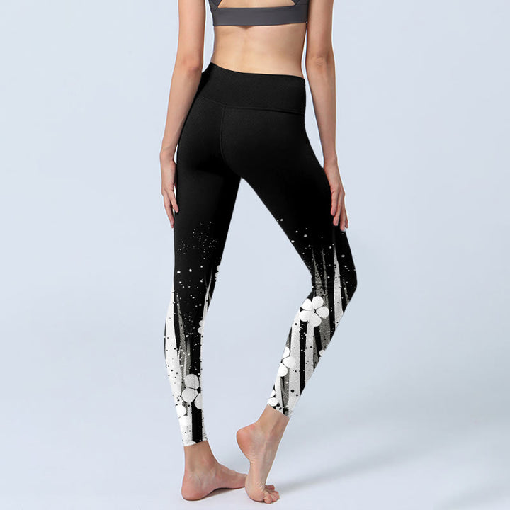 Leggings de yoga para mujer con estampado de plantas acuáticas y flores blancas de Buddha Stones - image 4