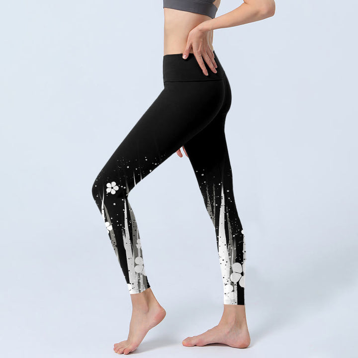 Leggings de yoga para mujer con estampado de plantas acuáticas y flores blancas de Buddha Stones - image 3