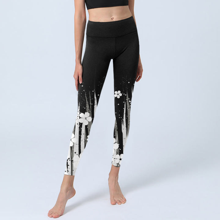Leggings de yoga para mujer con estampado de plantas acuáticas y flores blancas de Buddha Stones - image 6