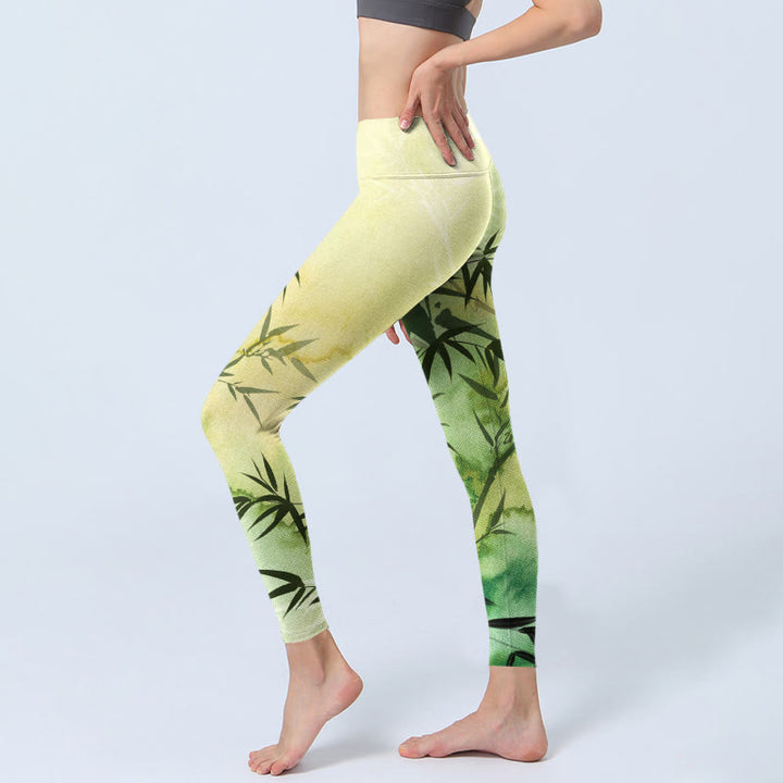 Leggings de yoga para mujer con estampado de Buddha Stones y bambú floreciente - image 2