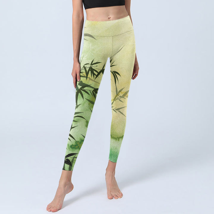 Leggings de yoga para mujer con estampado de Buddha Stones y bambú floreciente - image 5
