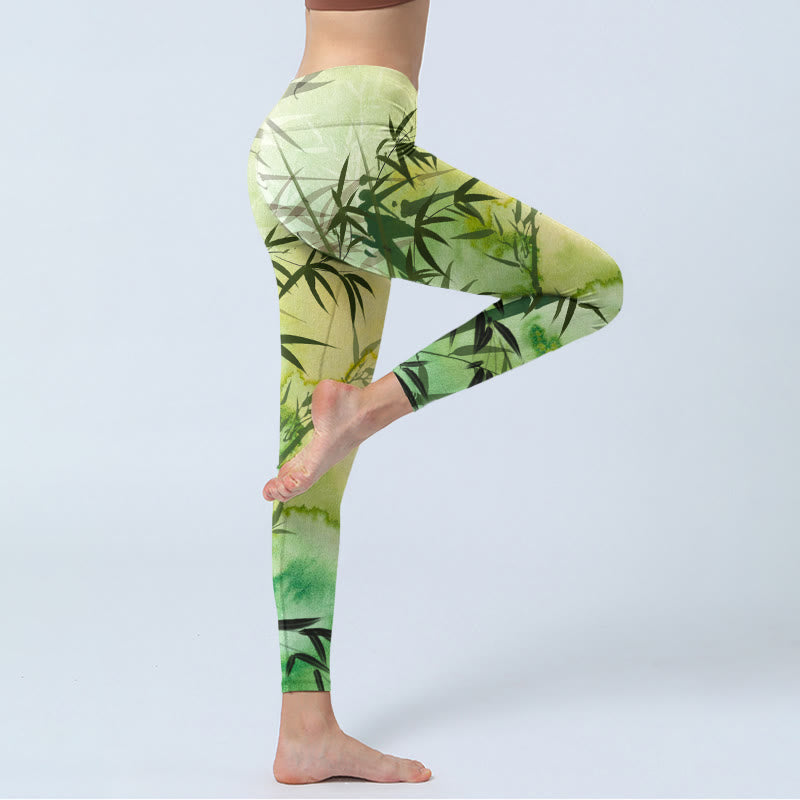 Leggings de yoga para mujer con estampado de Buddha Stones y bambú floreciente - image 3