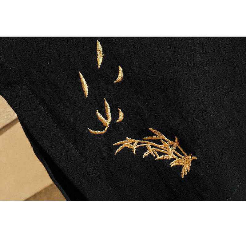 Camiseta de manga corta de lino y algodón para hombre con traje Tang con bordado de grulla y Buddha Stones , con cordones laterales - image 7