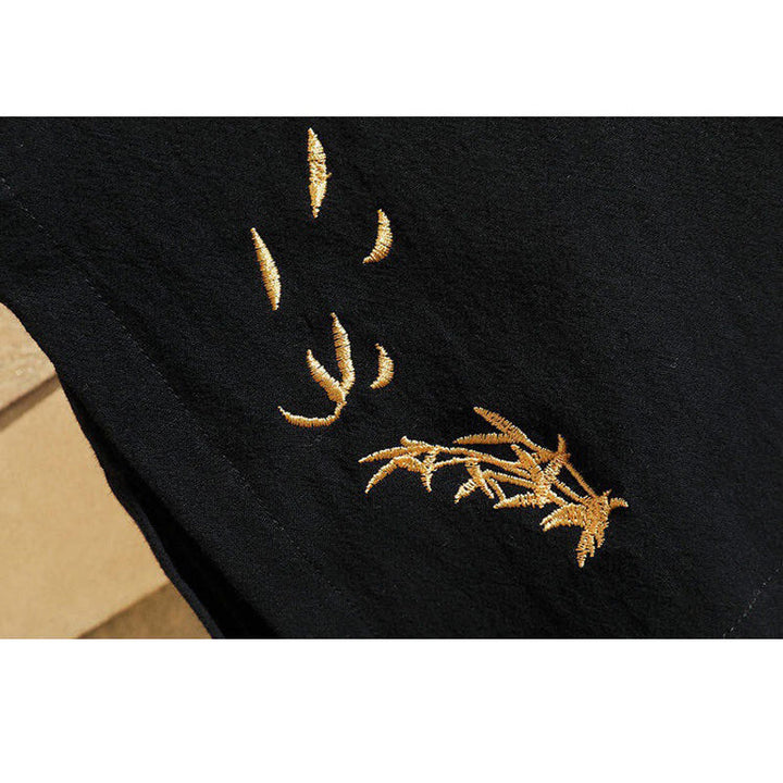 Camiseta de manga corta de lino y algodón para hombre con traje Tang con bordado de grulla y Buddha Stones , con cordones laterales - image 7