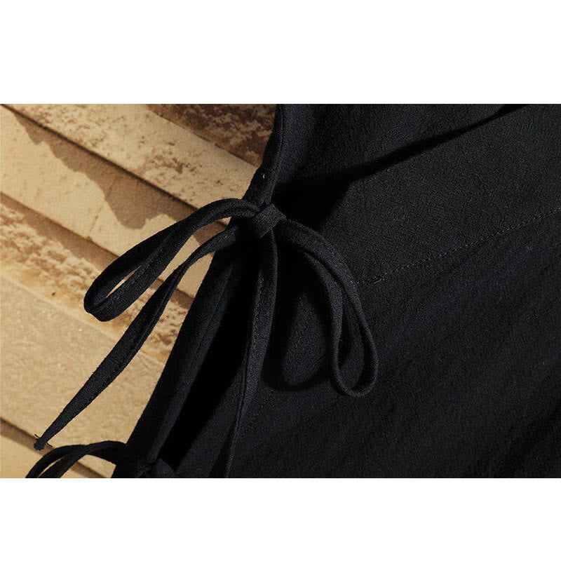 Camiseta de manga corta de lino y algodón para hombre con traje Tang con bordado de grulla y Buddha Stones , con cordones laterales - image 6