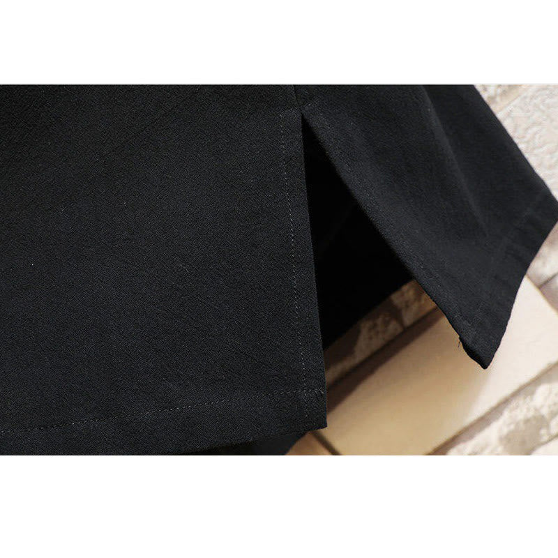 Camiseta de manga corta de lino y algodón para hombre con traje Tang con bordado de grulla y Buddha Stones , con cordones laterales - image 8