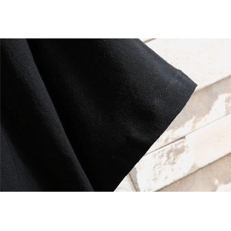 Camiseta de manga corta de lino y algodón para hombre con traje Tang con bordado de grulla y Buddha Stones , con cordones laterales - image 5