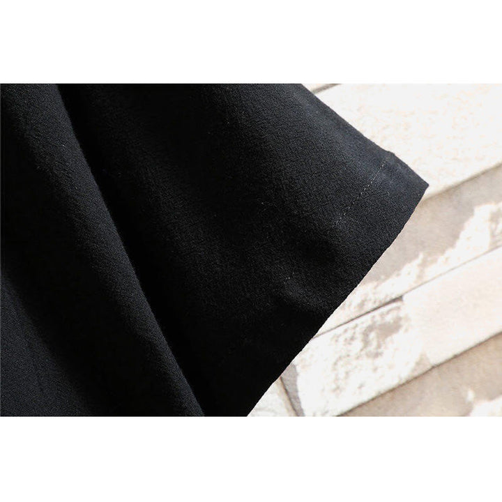 Camiseta de manga corta de lino y algodón para hombre con traje Tang con bordado de grulla y Buddha Stones , con cordones laterales - image 5