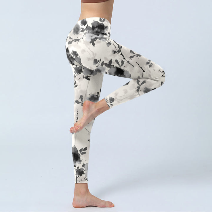 Leggings de yoga para mujer con estampado floral y estilo de pintura con tinta de Buddha Stones - image 3