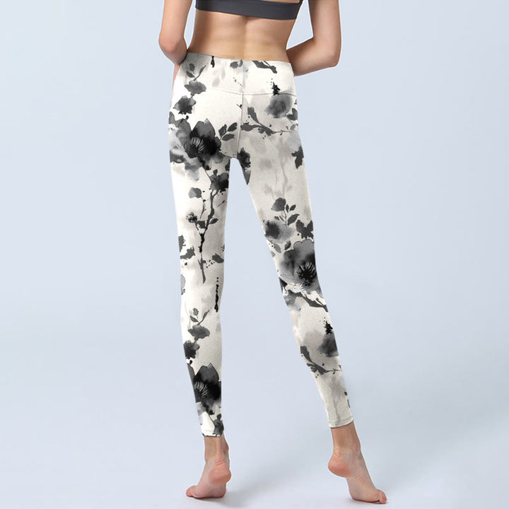 Leggings de yoga para mujer con estampado floral y estilo de pintura con tinta de Buddha Stones - image 7