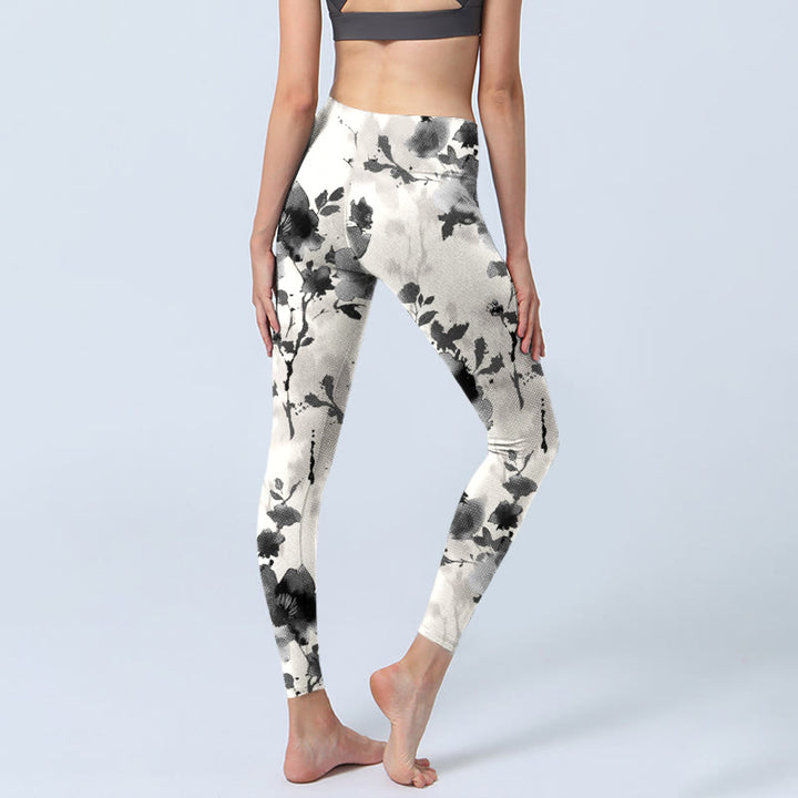 Leggings de yoga para mujer con estampado floral y estilo de pintura con tinta de Buddha Stones - image 4