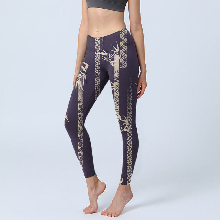 Leggings de yoga para mujer con estampado de ondas de agua y bambú y Buddha Stones - Negro - US18，UK/AU22，EU50 (4XL) - image 1