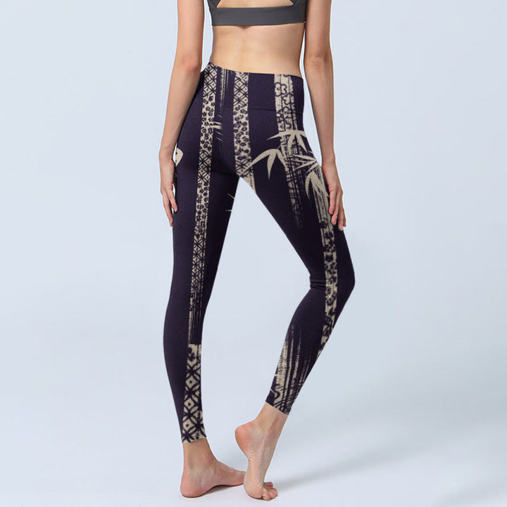 Leggings de yoga para mujer con estampado de ondas de agua y bambú y Buddha Stones - image 4