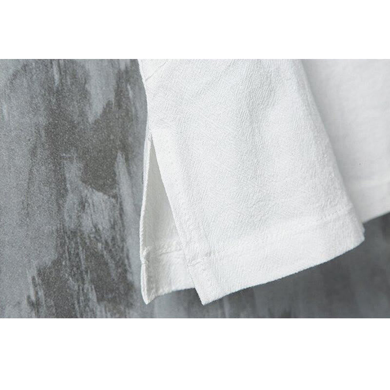 Camisa de lino y algodón de media manga para hombre, con estampado de rana china y botones de verano, con diseño de Buddha Stones - image 6