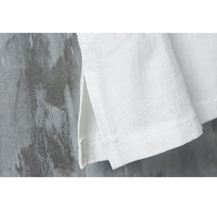 Camisa de lino y algodón de media manga para hombre, con estampado de rana china y botones de verano, con diseño de Buddha Stones - image 6