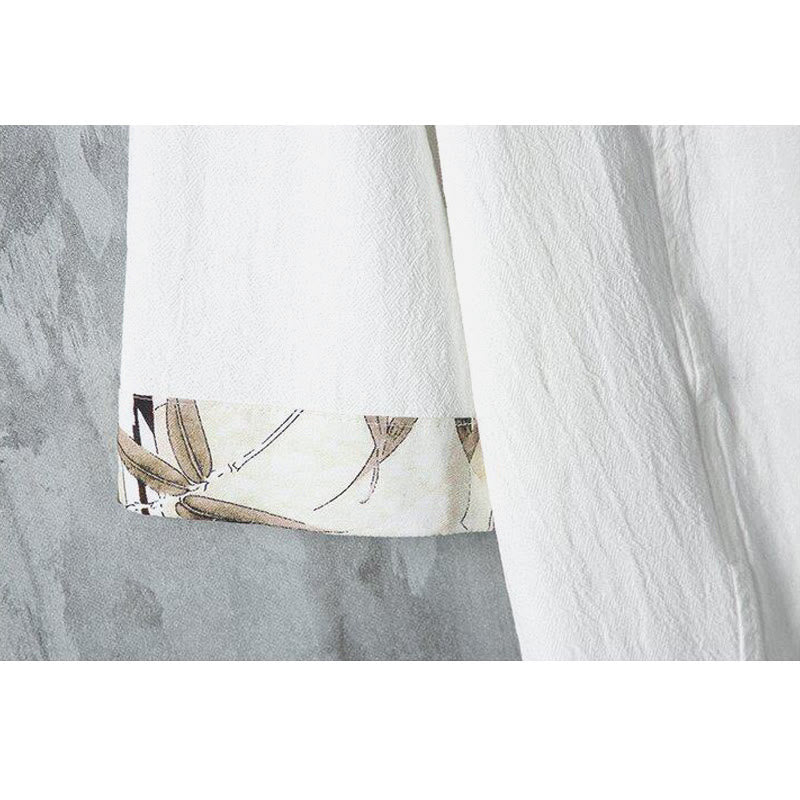 Camisa de lino y algodón de media manga para hombre, con estampado de rana china y botones de verano, con diseño de Buddha Stones - image 4