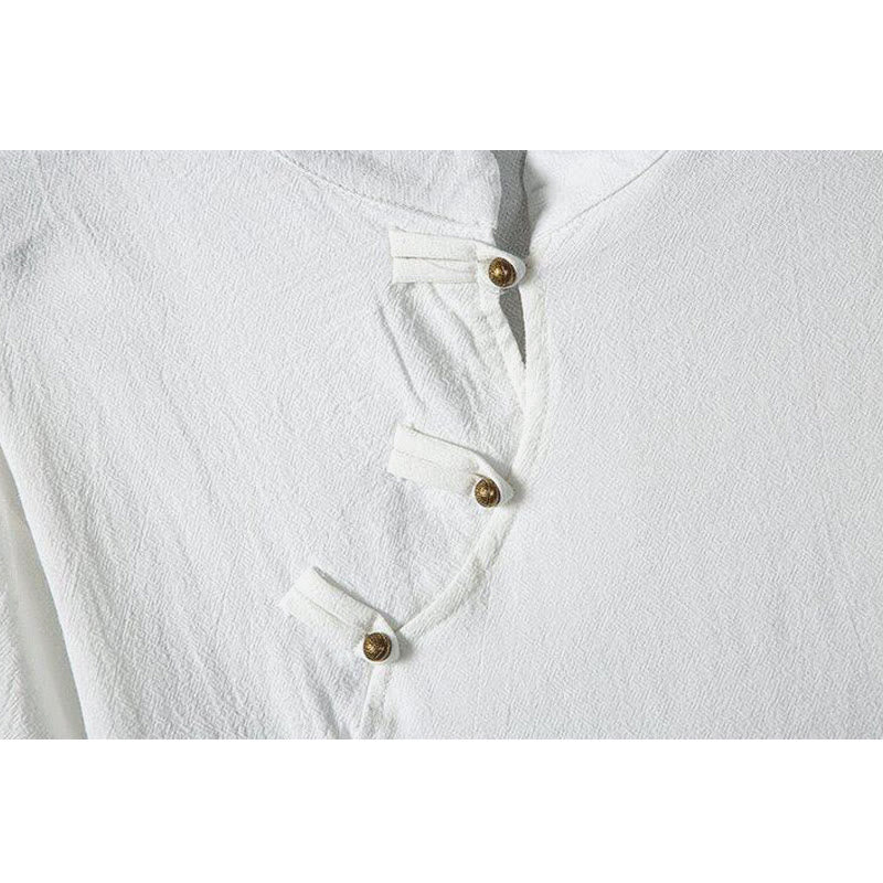 Camisa de lino y algodón de media manga para hombre, con estampado de rana china y botones de verano, con diseño de Buddha Stones - image 3