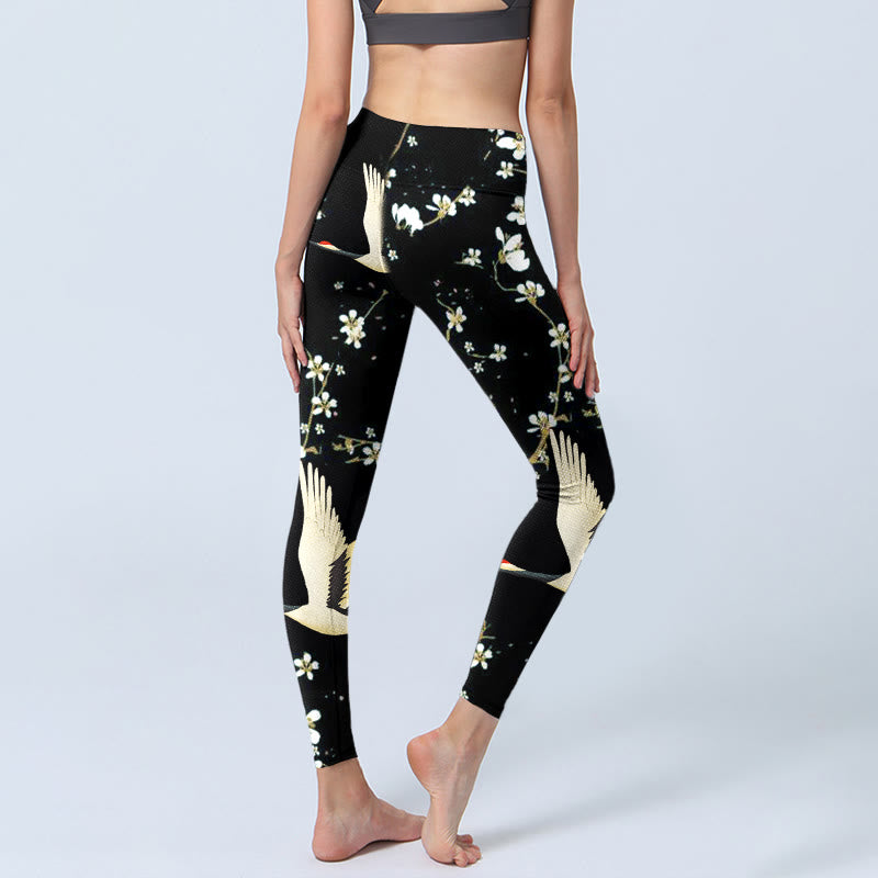 Leggings de yoga para mujer con estampado de grullas de corona roja, ciruelos y piedras de Buddha Stones - image 5