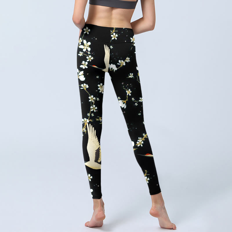 Leggings de yoga para mujer con estampado de grullas de corona roja, ciruelos y piedras de Buddha Stones - image 7