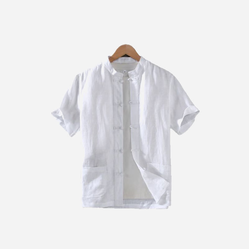 Camisa de lino y algodón para hombre con botones de rana, estilo vintage, con estampado de Buddha Stones y bolsillos. - image 11
